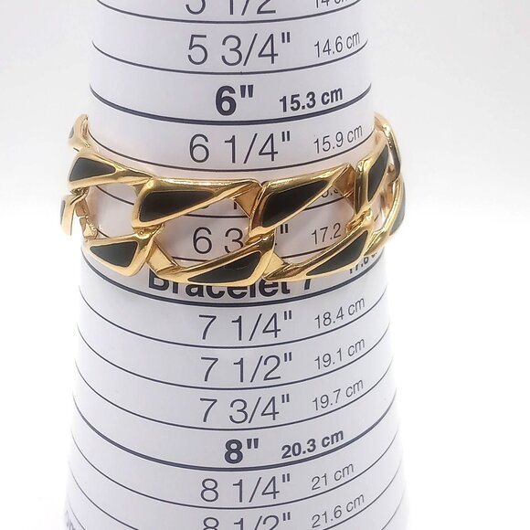 Napier Signed Bracelet Gold-Tone Black Enamel Art Deco Link Chain Style 7" Long - Picture 10 of 12